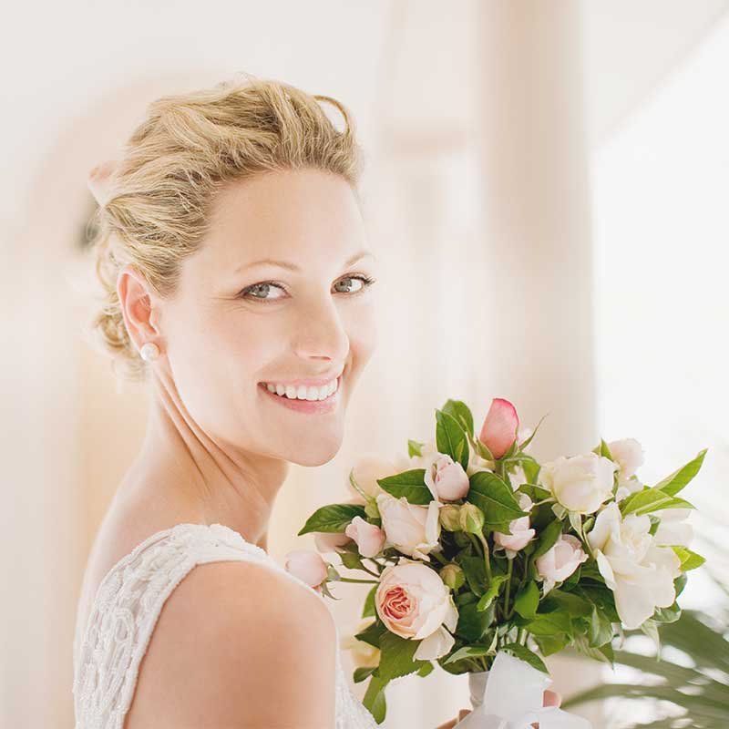 A bride with a bouquet of flowers